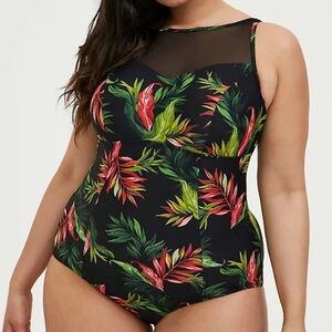 Torrid Tropical Print Mesh Swimsuit